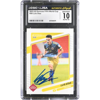 Luis Díaz Colombia National Team Autographed 2021-22 Panini Donruss FIFA World Cup #36 CGC Authenticated 10/10 Card