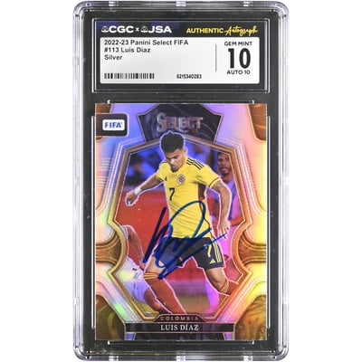 Luis Díaz Colombia National Team Autographed 2022-23 Panini Select FIFA Silver #113 CGC Authenticated 10/10 Card