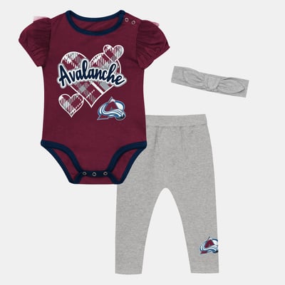 Colorado Avalanche Outerstuff Girls Newborn & Infant Fumble Fairy Bodysuit, Pants & Headband Three-Piece Set - Burgundy/Gray