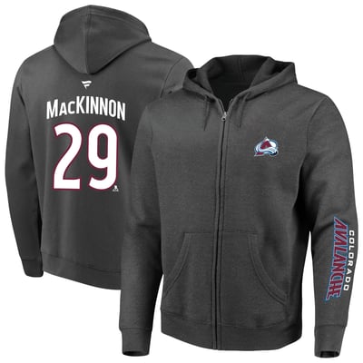 Nathan MacKinnon Colorado Avalanche Fanatics Big & Tall Full-Zip Player Hoodie - Charcoal