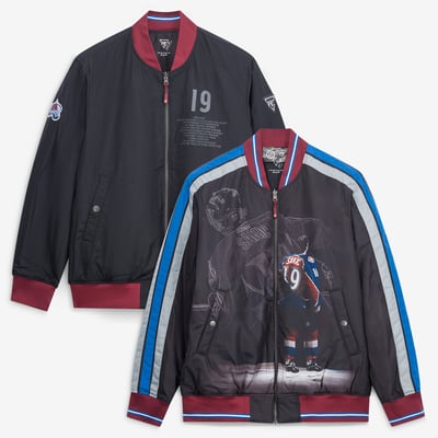 Joe Sakic Colorado Avalanche FE Reversible Full-Zip Bomber Jacket - Charcoal