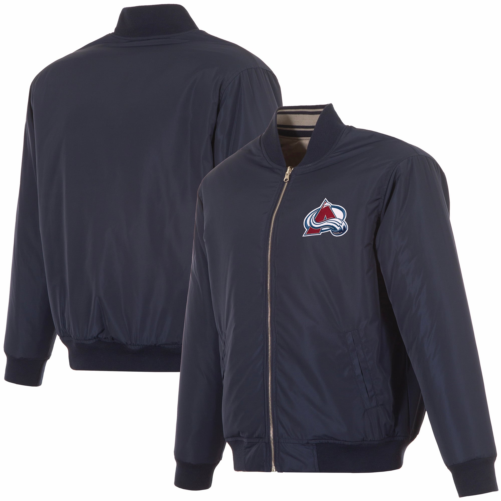 JH Design Colorado Avalanche Navy Full-Zip Reversible Flight Jacket