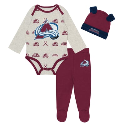  Colorado Avalanche Outerstuff Newborn Huddles and Giggles Three-Piece Set - Heathered Bone