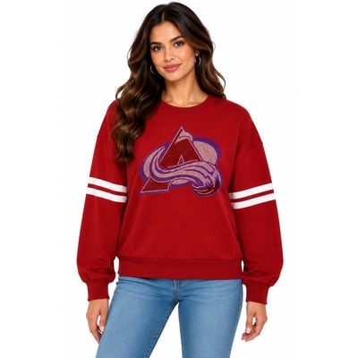 Colorado Avalanche FABGATING by Cuce Women's Ultra-Soft Crystal Fleece Sweatshirt - Burgundy/White