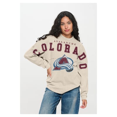  Colorado Avalanche Fanatics Women's Oversized Front Print Spirit Jersey Long Sleeve T-Shirt - Cream