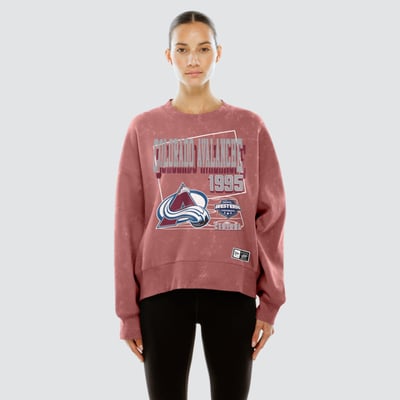  Colorado Avalanche New Era Women's Throwback Mineral Wash French Terry Crew Sweatshirt - Burgundy