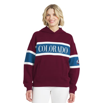  Colorado Avalanche WEAR by Erin Andrews Women's Colorblock Stripe Hoodie - Burgundy