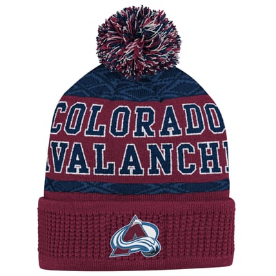 Colorado Avalanche Youth Puck Cuffed Knit Hat with Pom - Burgundy