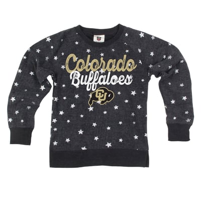 Colorado Buffaloes Wes & Willy Girls Youth Shimmer Star Reverse Fleece Sweatshirt - Black