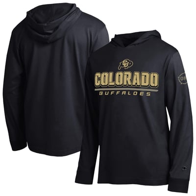 Colorado Buffaloes Champion Operation Hat Trick Camo Script Hooded Long Sleeve T-Shirt - Black