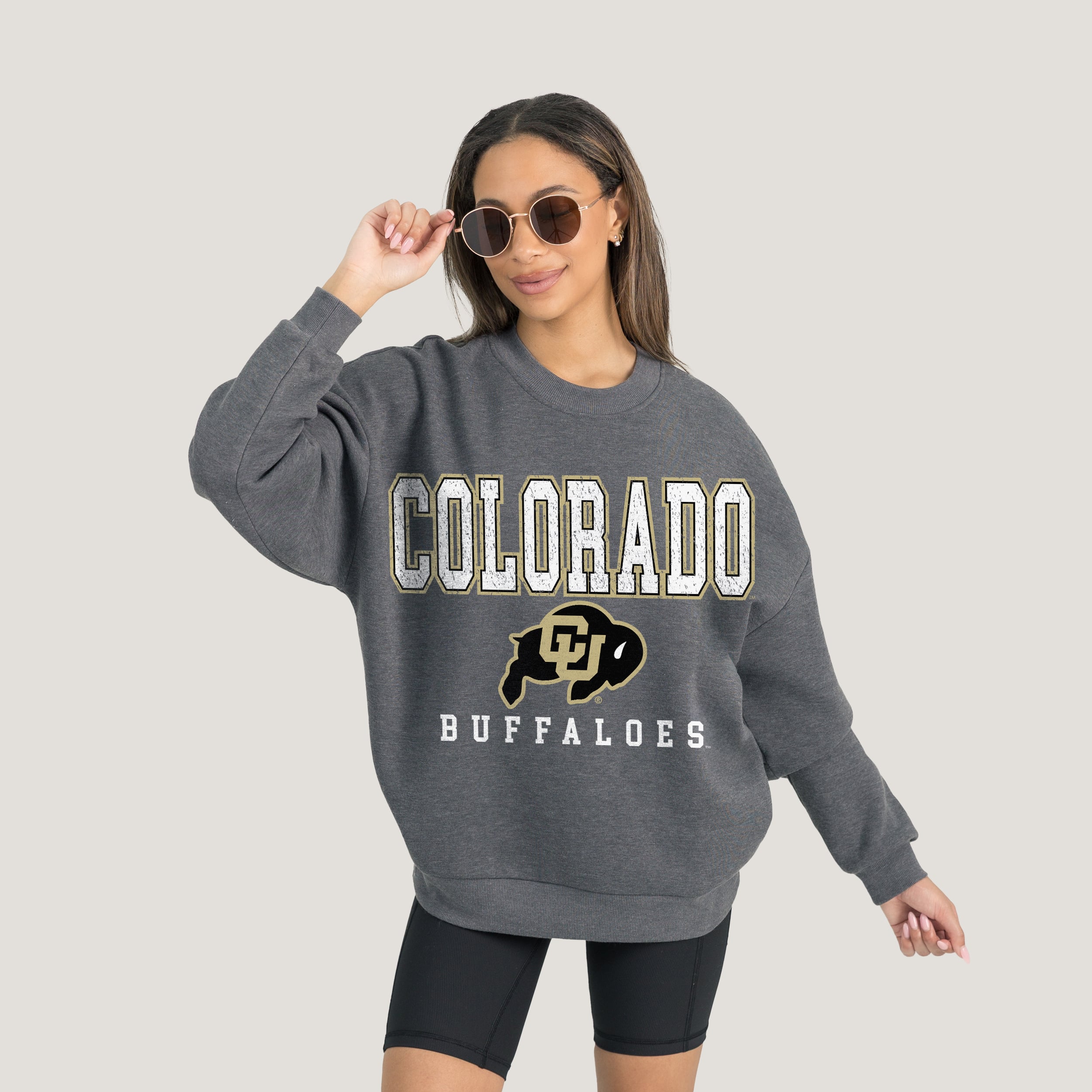 Colorado Buffaloes Gameday Couture Women's Oversized Distressed Fleece Pullover Sweatshirt - Heather Charcoal