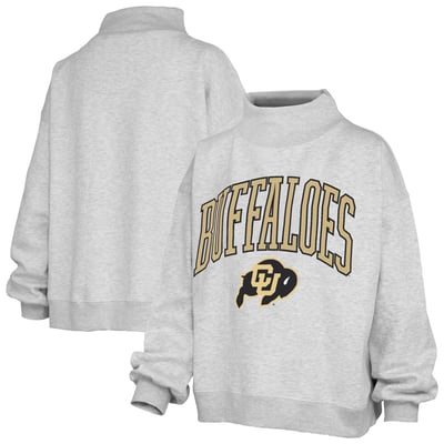  Colorado Buffaloes Pressbox Women's Oversized Slogan Fleece Mock Neck Sweatshirt - Ash