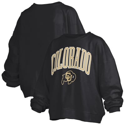 Colorado Buffaloes Pressbox Women's Oversized Janise Arch Over Logo Fleece Sweatshirt - Black