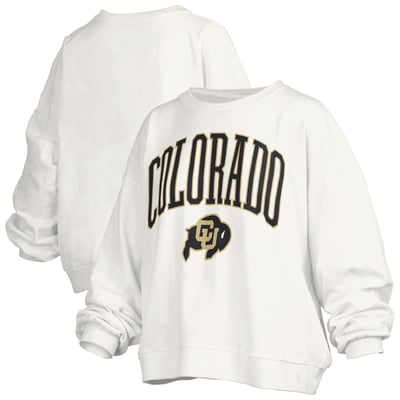 Colorado Buffaloes Pressbox Women's Oversized Janise Arch Over Logo Fleece Sweatshirt - White
