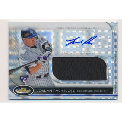 2012 Finest Rookie Jumbo Relic Autographs X-Fractors #JP Jordan Pacheco