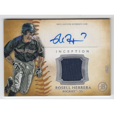 2015 Bowman Inception Relic Autographs Gold #IARRH Rosell Herrera