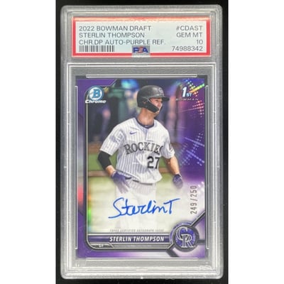 2022 Bowman Draft Chrome Pick Purple Sterlin Thompson RC Auto /250 PSA 10