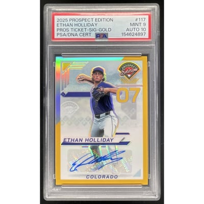 2025 Prospect Edition Holo Ticket Gold #117 Ethan Holliday Auto /10 PSA 9