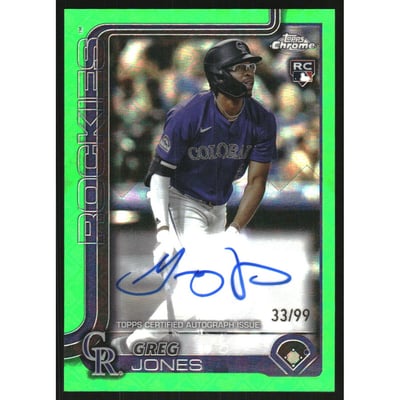 2025 Topps Chrome Logofractor Rookie Autographs Green Refractors #RAGJ Greg Jones