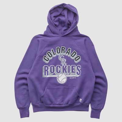 Colorado Rockies Logo 7 80s Hooded Pullover Sweatshirt - Purple - Yth XL by Fanatics Real Vintage