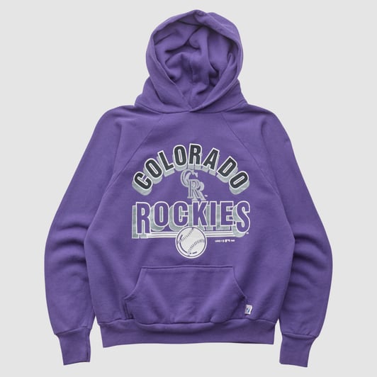 Colorado Rockies Logo 7 80s Hooded Pullover Sweatshirt - Purple - Yth XL by Fanatics Real Vintage