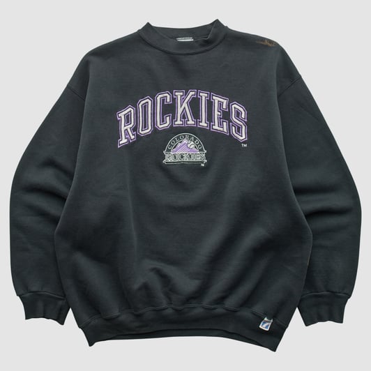 Colorado Rockies Logo 7 90s Pullover Sweatshirt - Black - L by Fanatics Real Vintage