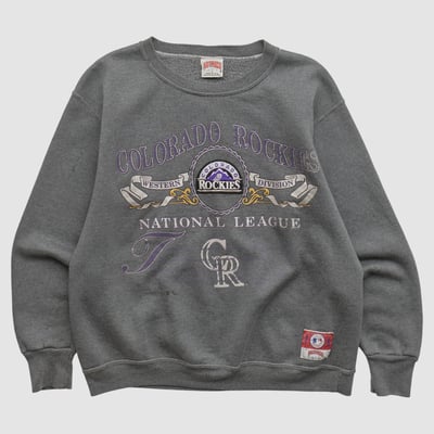 Colorado Rockies Nutmeg Mills 90s Pullover Sweatshirt - Dark Heather Gray - S by Fanatics Real Vintage