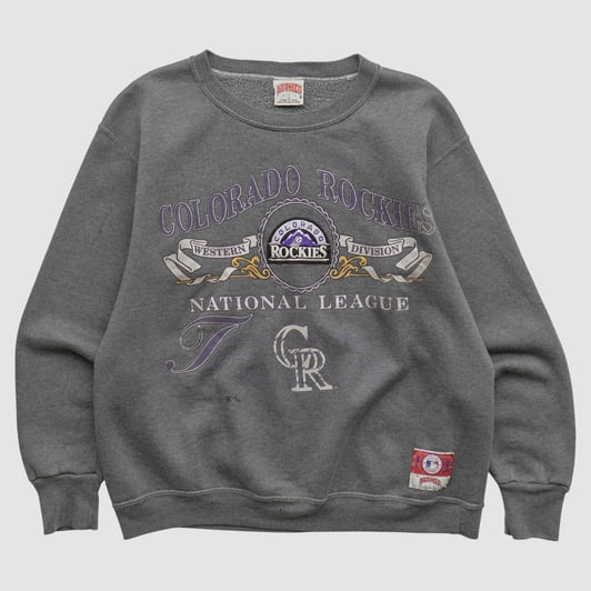 Colorado Rockies Nutmeg Mills 90s Pullover Sweatshirt - Dark Heather Gray - S by Fanatics Real Vintage