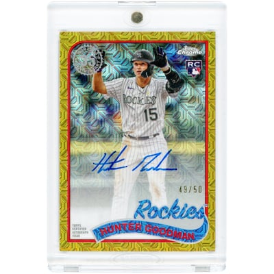 Hunter Goodman Colorado Rockies Autographed 2024 Topps Chrome Gold Mojo Refractor #T89CU-HG #49/50 Rookie Card