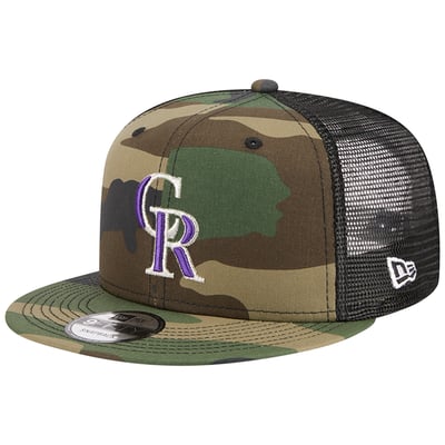 Colorado Rockies New Era Woodland Camo Trucker 9FIFTY Snapback Hat - Camo