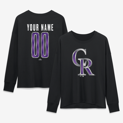 Colorado Rockies Women's Forged Mascot Personalized Name & Number Long Sleeve T-Shirt - Black