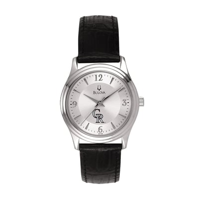 Colorado Rockies Bulova Women's Leather Strap Watch - Silver