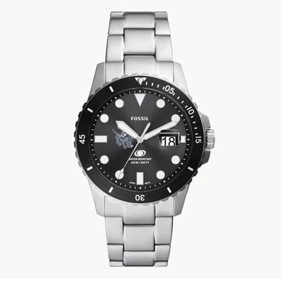 Colorado School of Mines Orediggers Fossil Blue Dive Three-Hand Date Stainless Steel Watch - Silver
