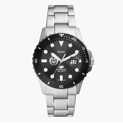 Colorado State Rams Fossil Blue Dive Three-Hand Date Stainless Steel Watch - Silver