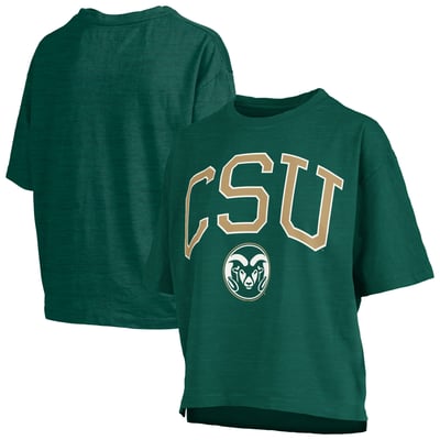 Colorado State Rams Pressbox Women's Oversized Nelson Arch Over Logo Slub T-Shirt - Green