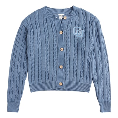  Columbia University Uscape Apparel Women's Renew Cable Cardigan Sweater - Light Blue