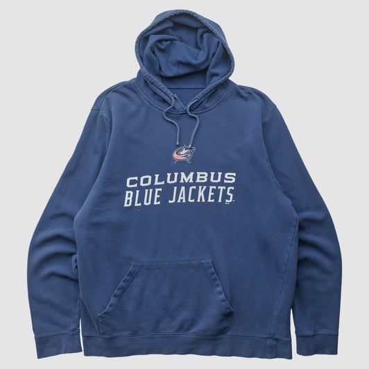 Columbus Blue Jackets Majestic 2000s Hooded Pullover Sweatshirt - Navy - XL by Fanatics Real Vintage