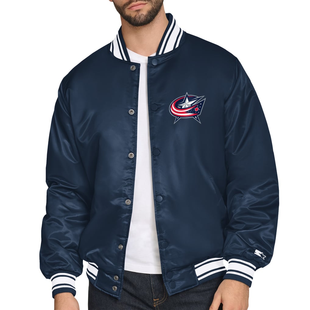 Columbus Blue Jackets Starter Triangle Satin Varsity Full-Snap Jacket — Navy