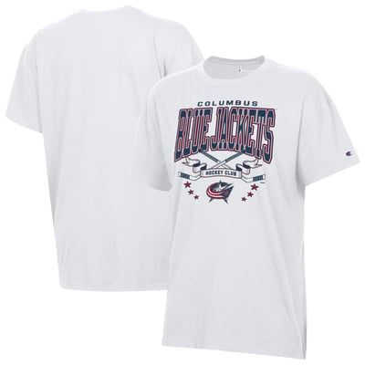 Columbus Blue Jackets Champion Women's  Crossing Sticks Oversized T-Shirt - White