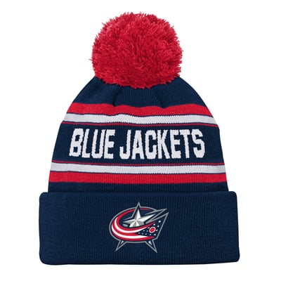 Columbus Blue Jackets Youth Jacquard Cuffed Knit Hat with Pom - Navy