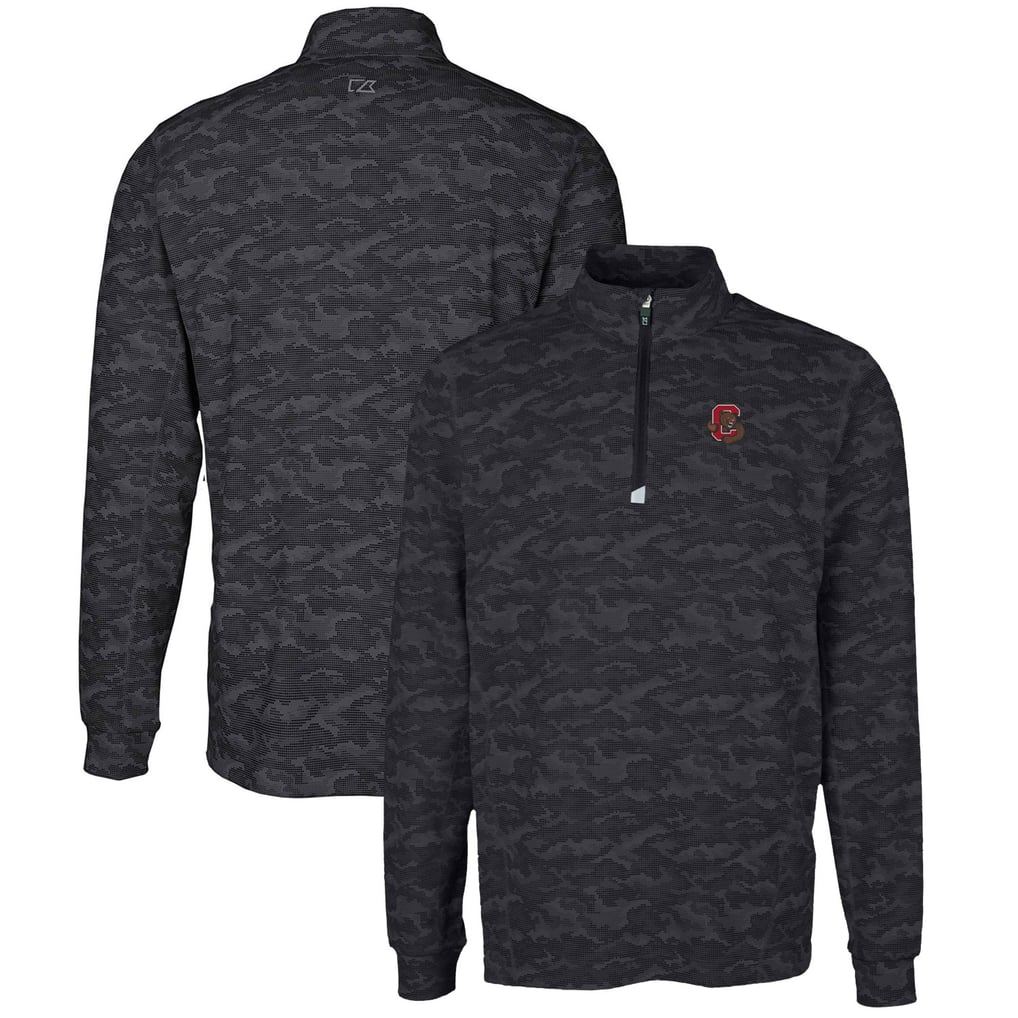 Cornell Big Red Cutter & Buck Big & Tall Traverse Camo Print Stretch Quarter-Zip Pullover Top - Black