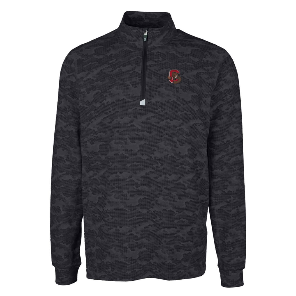 Cornell Big Red Cutter & Buck Big & Tall Traverse Camo Print Stretch Quarter-Zip Pullover Top - Black