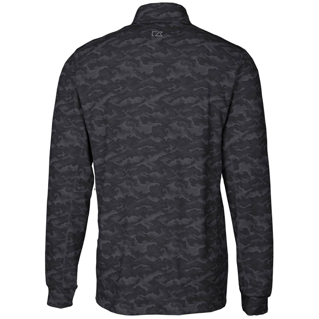 Cornell Big Red Cutter & Buck Big & Tall Traverse Camo Print Stretch Quarter-Zip Pullover Top - Black