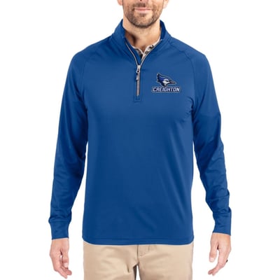  Creighton Bluejays Cutter & Buck Soft Knit Stretch Raglan Quarter-Zip Pullover - Blue