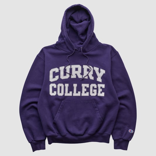 Curry College Colonels Champion 2000s Hooded Pullover Sweatshirt - Purple - XS by Fanatics Real Vintage