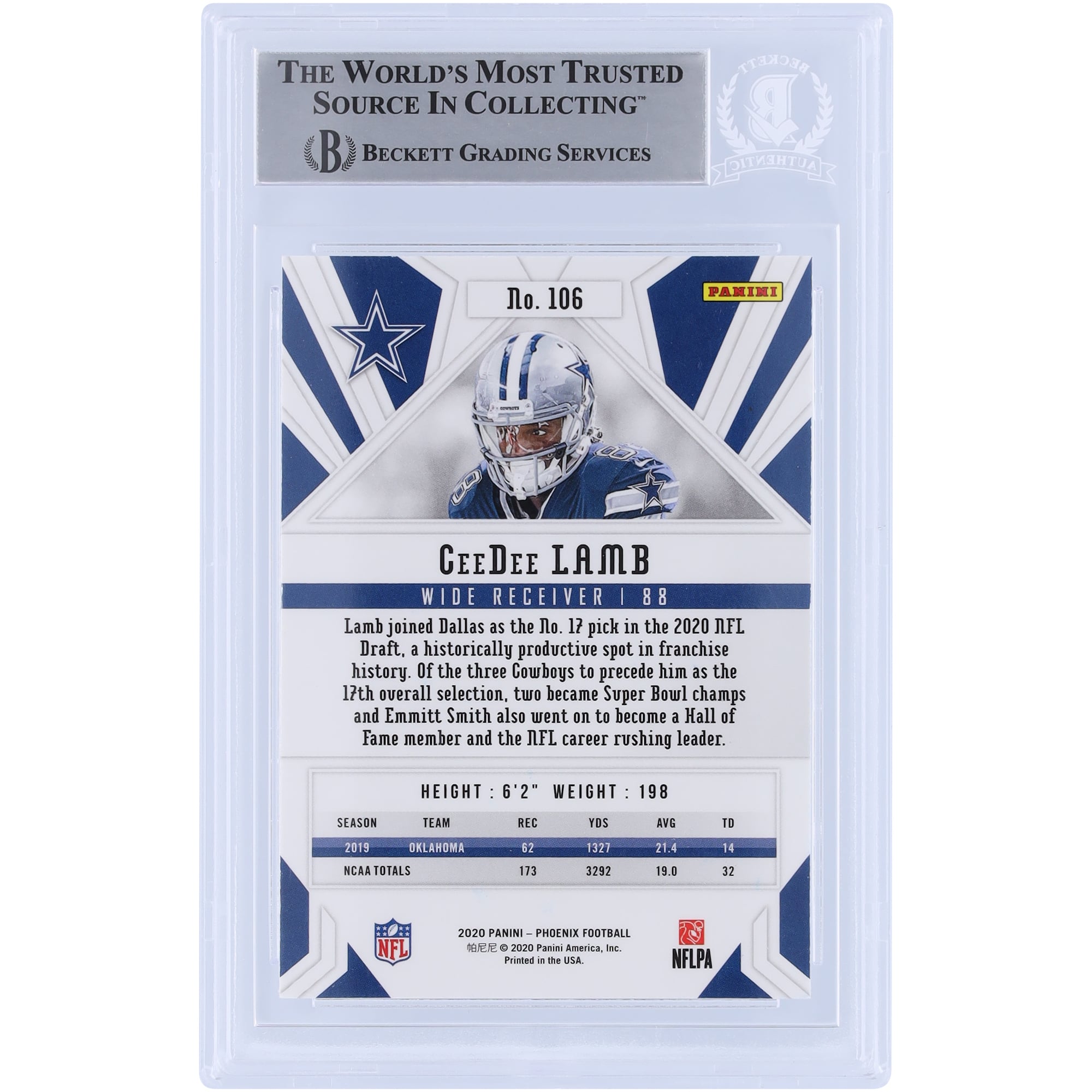 CeeDee Lamb Dallas Cowboys Autographed 2020 Panini Phoenix Fire