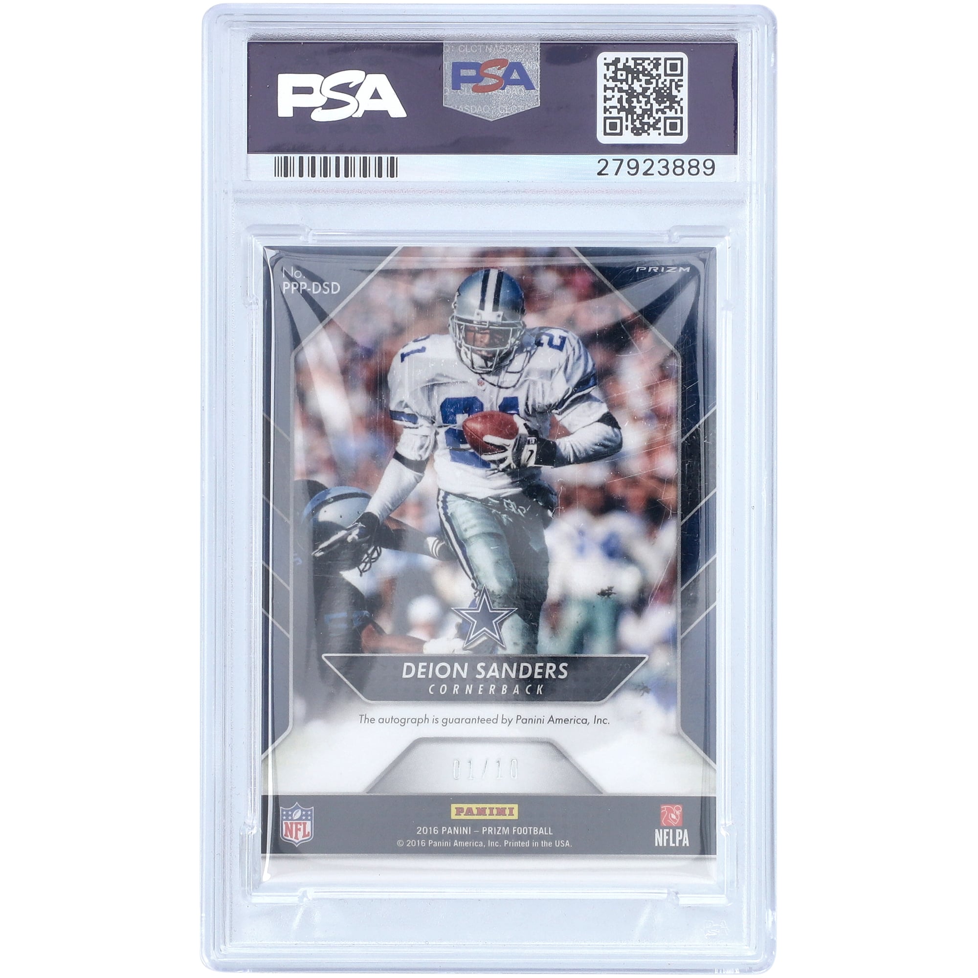 Autographed Dallas Cowboys Deion Sanders 2016 Panini Prizm Silver