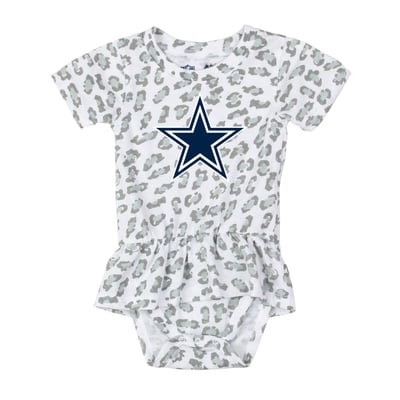  Dallas Cowboys Wes & Willy Girls Infant Leopard Print Ruffled Romper - White
