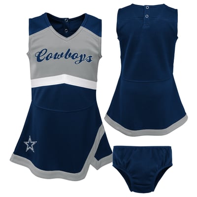 Dallas Cowboys Girls Preschool Two-Piece Cheer Captain Jumper Dress with Bloomers Set - Navy