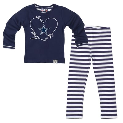  Dallas Cowboys Wes & Willy Girls Toddler Heart and Stripe Set - Navy